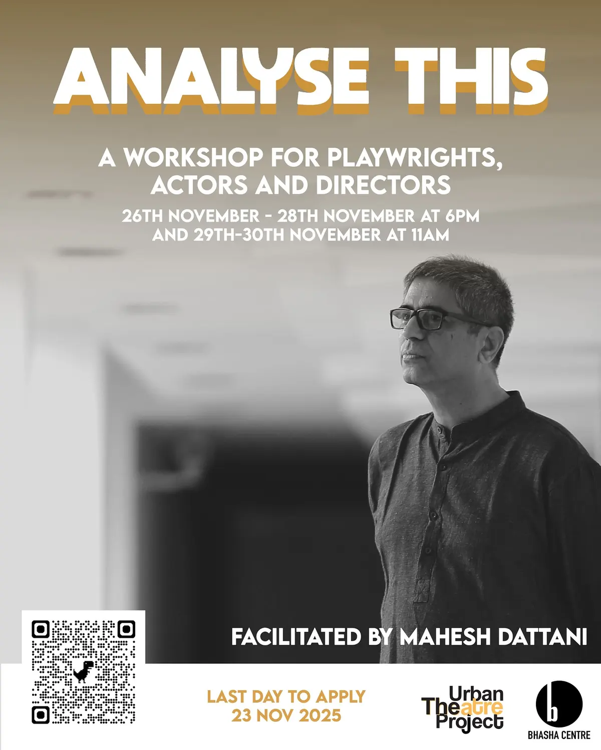 Poster for Analyse This, a workshop with Mahesh Dattani.