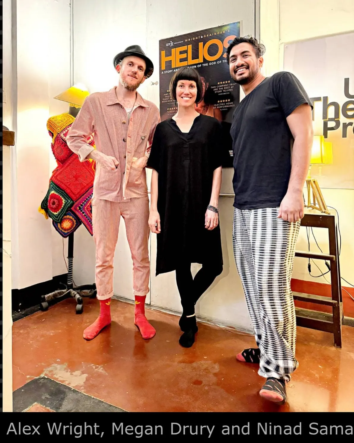 Alex Wright, Megan Drury and Ninad Samaddar in the studio after Helios.