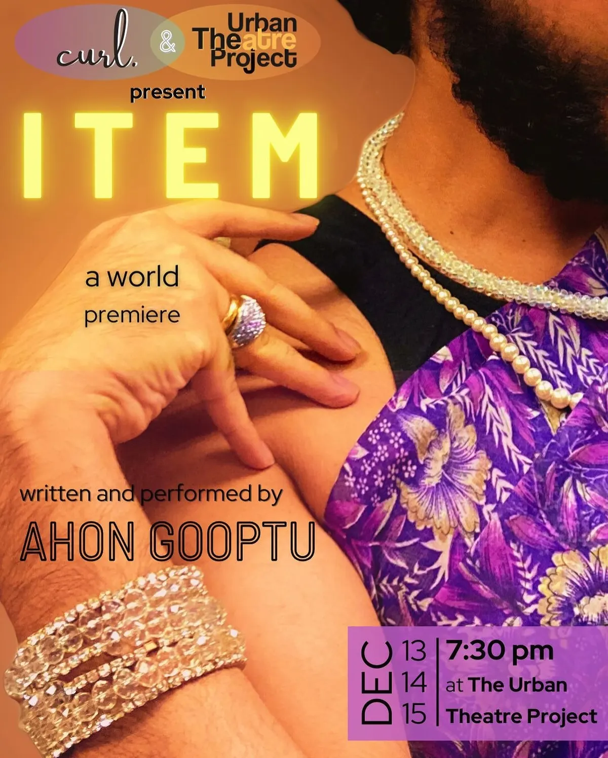Poster for Item: a bejewelled hand against purple, the title in yellow.